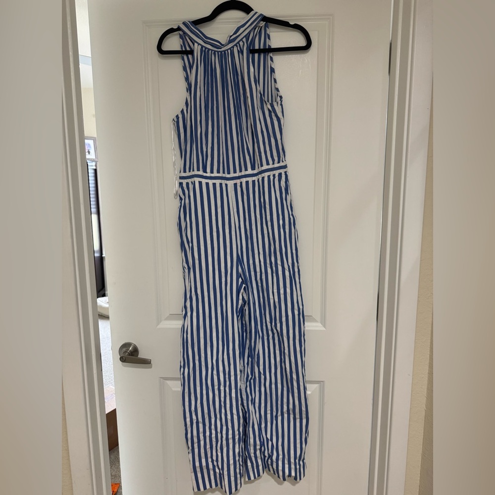Blue and white j crew jumpsuit